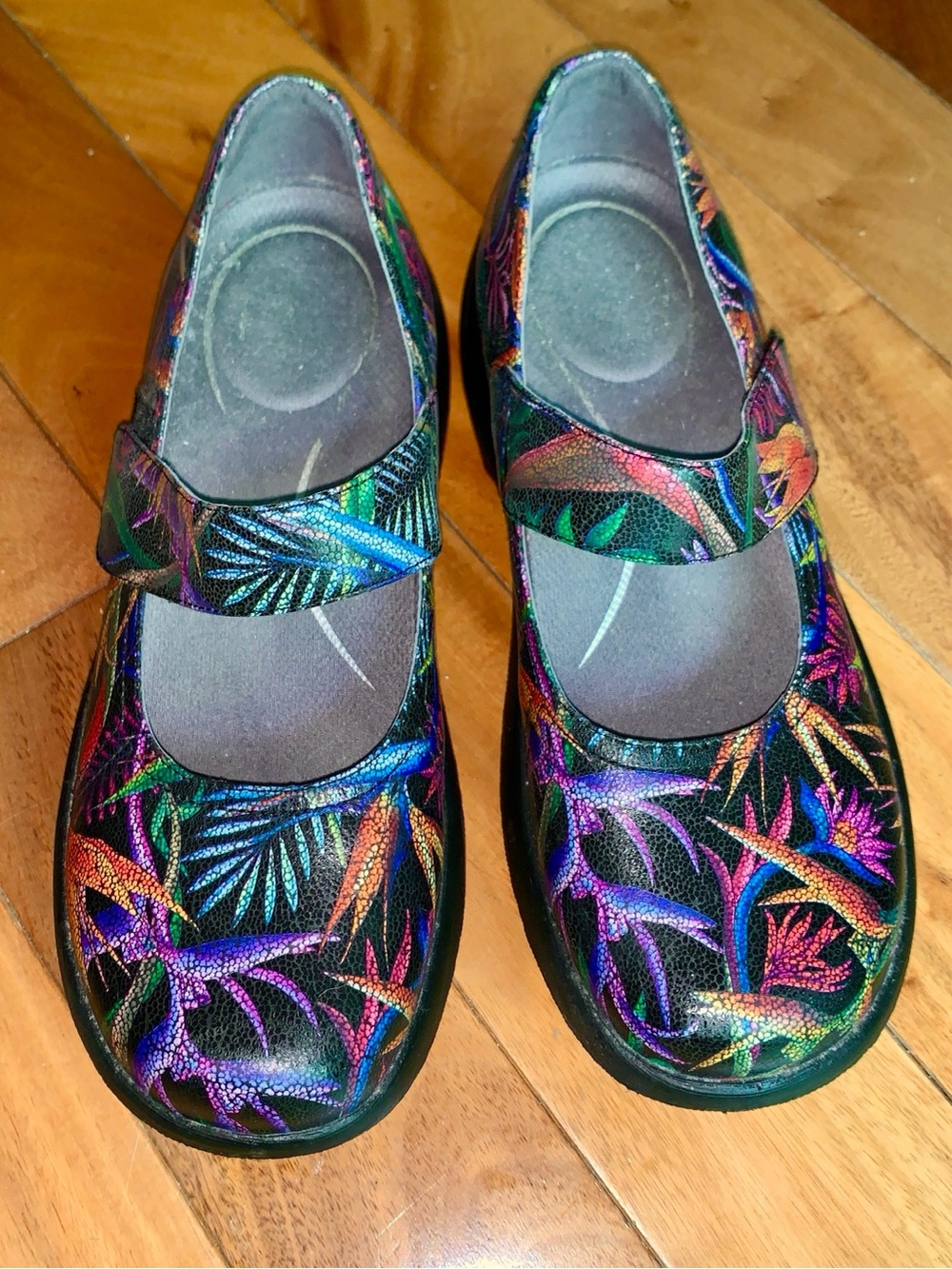 Dansko Willa Paradise Tropical Leaf Vibrant Leather Mary Jane Shoes Clogs